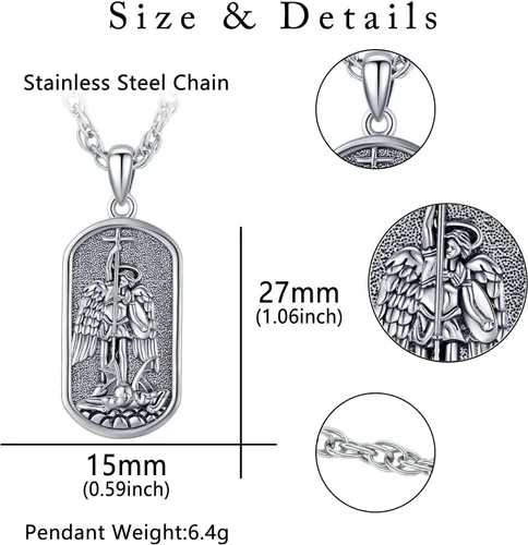 Miniatura 7 de Odinstone Collar de plata de ley 925 con medalla de San MiguelSan CristóbalSan BenitoCrucifijo de JesúsSan UrielArcángel Rafael para hombres