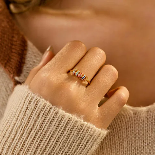 Miniatura 4 de LOVECOM Anillo giratorio de plata de ley S925 antiansiedad, cuentas de circonita cúbica, anillos giratorios para mujeres, delicados anillos chapados