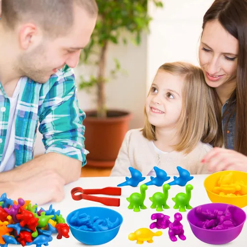 Miniatura 7 de USATDD Juguetes de dinosaurios para contar con clasificación de colores, juegos de apilamiento con cuencos, actividades de aprendizaje preescolar