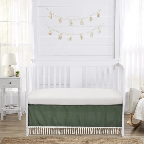 Miniatura 3 de Sweet Jojo Designs Falda de cuna de bebé neutra de género verde oscuro Boho Boy Girl Género Cama Polvo Volantes Falda de cama recta Guardería Hunter