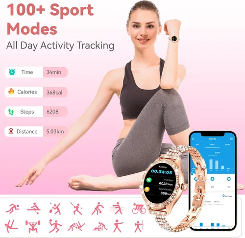 Miniatura 4 de Reloj inteligente para mujer – Hacer/responder llamadas, reloj de fitness impermeable IP67 de 1.32 pulgadas con monitor de sueño de frecuencia