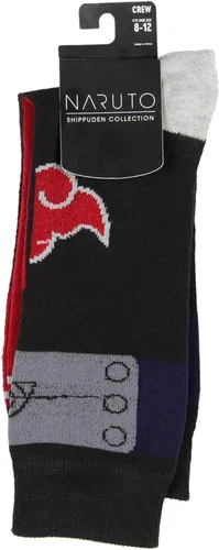 Miniatura 3 de Bioworld Naruto Shippuden Red Cloud Rain Of Blood Justice - Calcetines deportivos de anime (8-12) Manga Crew Calf Calcetines, Negro