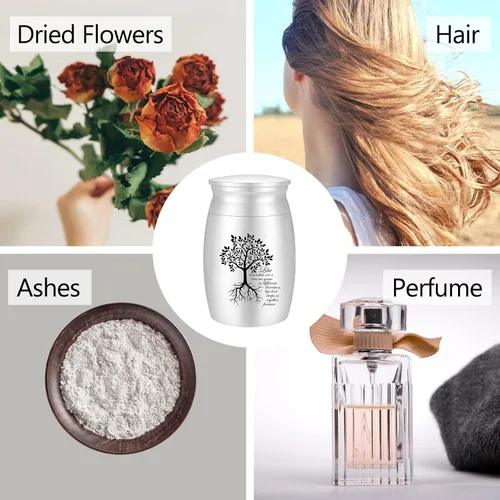 Miniatura 5 de Urna pequeña para cenizas, mini urna de aluminio del árbol de la vida para cenizas humanas, cremación fúnebre, soporte para cenizas – como ramas