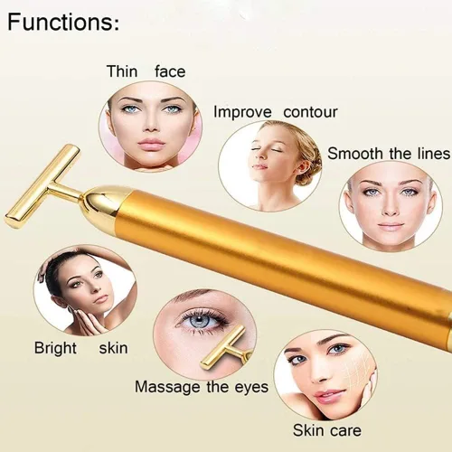 Beauty Bar - Masajeador facial de 24 quilates, masaje facial eléctrico en forma de T, herramientas de elevación reafirmante para pieles sensibles