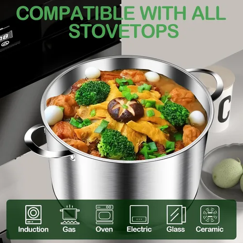 Miniatura 4 de STOCKPOT Olla de cocina, olla de acero inoxidable, olla de sopa con tapa de vidrio, ollas de inducción - 6 cuartos