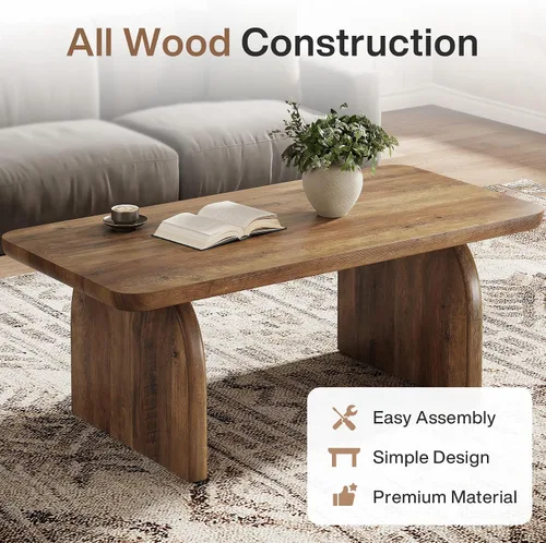Miniatura 6 de Tribesigns Mesa auxiliar para sala de estar, mesa central rectangular de 47 pulgadas con esquinas redondeadas, muebles de té de cóctel bajos y Marrón