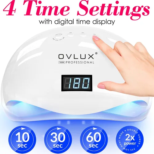 Miniatura 6 de OVLUX Lámpara de uñas LED UV de 180 W - Secador de uñas rápido profesional para esmalte de gel con 57 LED, sensor automático, pantalla LCD, 4