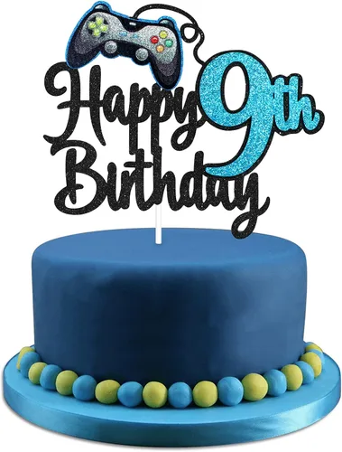 Miniatura 14 de Decoración de pastel de feliz cumpleaños 8 para videojuegos, fiesta de cumpleaños de 8 años, suministros de pastel azul, juego en nivel, decoración