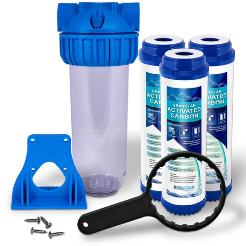 Miniatura 11 de Sistema de filtro de agua estándar transparente de 10 pulgadas para toda la casa con válvula de alivio de presión, puerto de latón de entrada/salida
