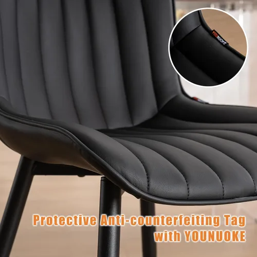 Miniatura 8 de YOUNUOKE Juego de 2 sillas de comedor negras, con tapizado de piel sintética para cocina y comedor con respaldo, silla de acento minimalista de Negro