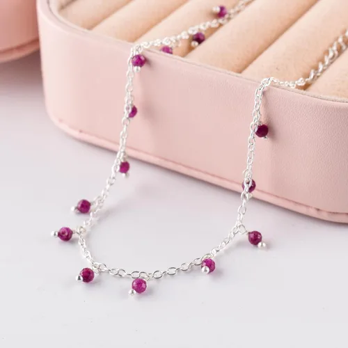Miniatura 80 de Yanara Tobilleras de piedras preciosas para mujer, piedra natal natural, chapada en plata, joyería hecha a mano en 8.5 + 1.5 pulgadas, cristales
