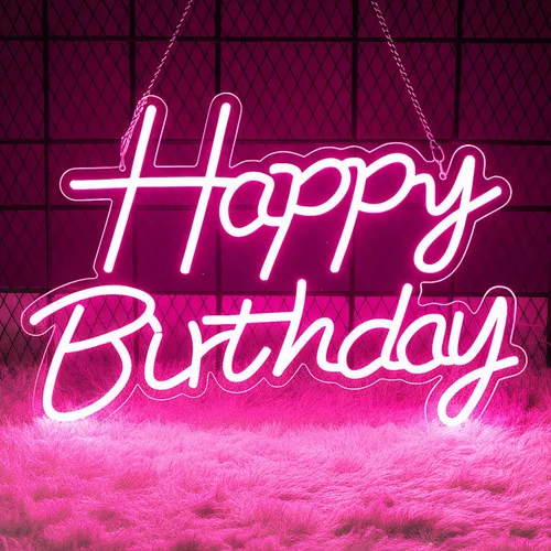 Miniatura 9 de Letrero de neón de feliz cumpleaños para telón de fondo, letrero con luz LED de feliz cumpleaños, luz de neón regulable alimentada por USB
