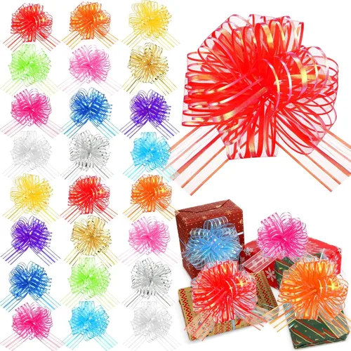 Poen 12 Lazos Grandes de Navidad para Envolver Regalos de 6" Lazos de Tirar Multicolores de Cinta Navideña para Regalos, Cestas de Boda, Cajas de