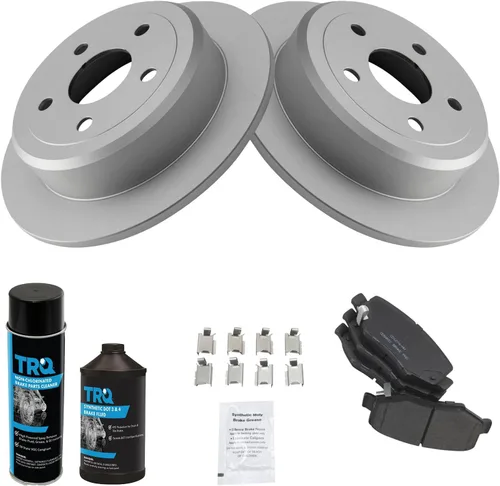 Miniatura 2 de TRQ Kit de pastillas de freno trasero y rotor, kit químico de freno, pastillas de freno Rotor de freno de cerámica Premium recubierto G compatible