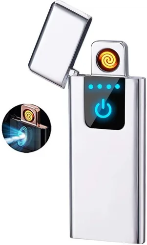 Miniatura 9 de Encendedor inteligente con sensor de huellas dactilares, sin llama, resistente al viento, encendedor de cigarrillos de doble cara, encendedor Negro