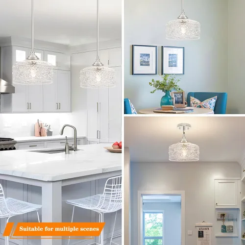 Miniatura 5 de Modernas luces colgantes de níquel cepillado para isla de cocina, lámpara colgante de baño con vidrio transparente, iluminación colgante sobre