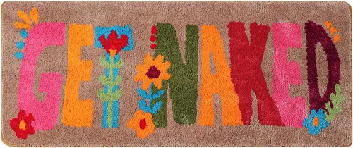 Alfombra de baño con texto en inglés «Get Naked», de estilo bohemio, de 20 x 47 pulgadas, antideslizante, absorbente, bonita, divertida, gruesa,