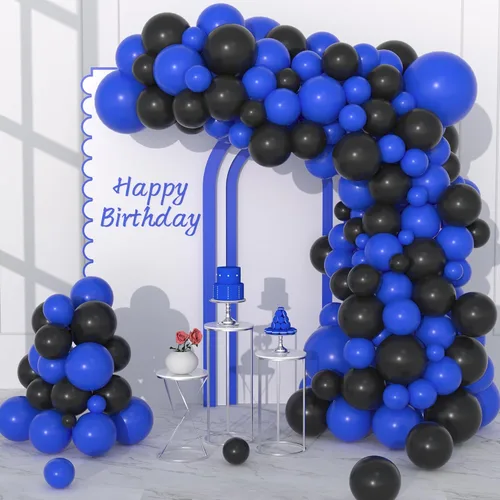 Kit de arco de guirnalda de globos negros y azules, 122 globos azul real y negro para niños y hombres, cumpleaños, boda, videojuegos, aniversario,