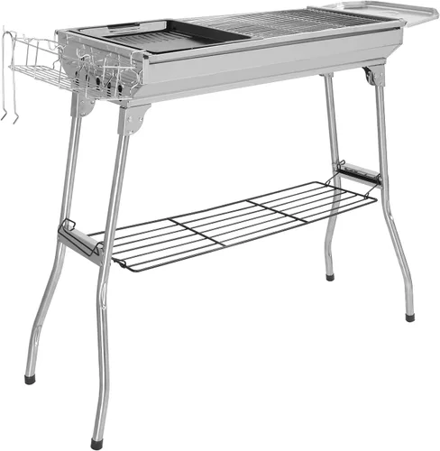 Miniatura 7 de Ochine Parrilla de carbón portátil, parrilla de carbón para barbacoa, parrilla plegable de acero inoxidable y ahumador, parrilla de barbacoa
