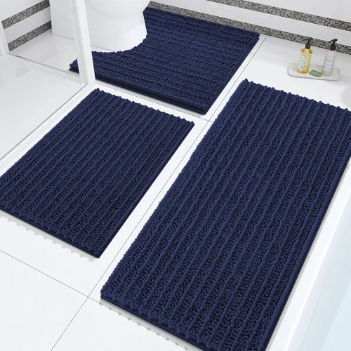 Miniatura 14 de Arotive Juego de 3 alfombras de baño de chenilla, extra suaves, absorbentes, peludas y de contorno en forma de U, antideslizantes, lavables a