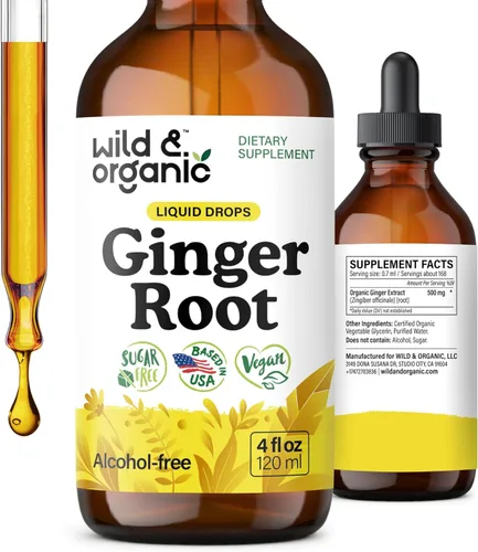 Wild & Organic Gotas de Extracto de Raíz de Jengibre - Apoyo Inmunológico y Digestivo - Suplementos Líquidos de Jengibre - Tintura Vegana, Sin