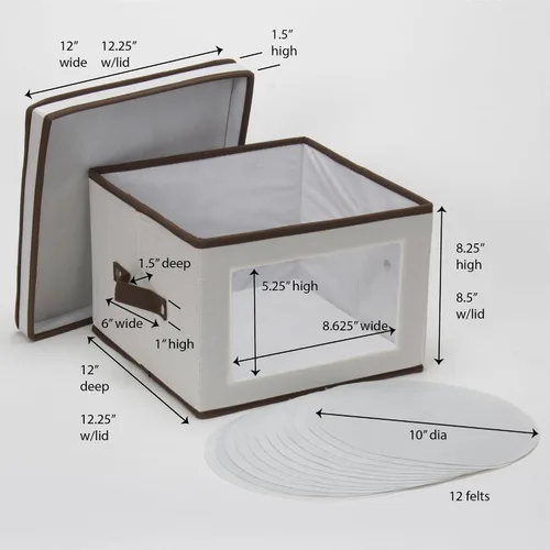 Miniatura 3 de Household Essentials 536 - Caja de almacenamiento de vajilla con tapa y asas Baúl para platos de cena Lona natural con ribete marrón