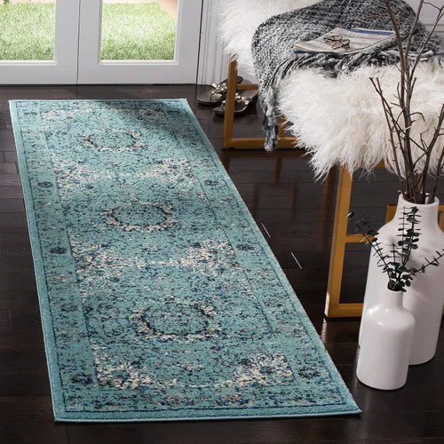 Miniatura 17 de SAFAVIEH Evoke Collection EVK220B Medallón oriental shabby chic de 2'2" x 4', color gris/dorado, no desprende pelusa, alfombra de acento para sala