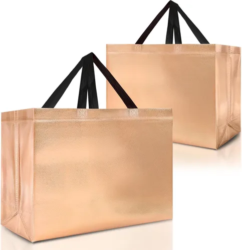 Miniatura 16 de Nush Nush Bolsas de regalo negras y doradas de tamaño mediano, juego de 12 bolsas de regalo reutilizables con asa
