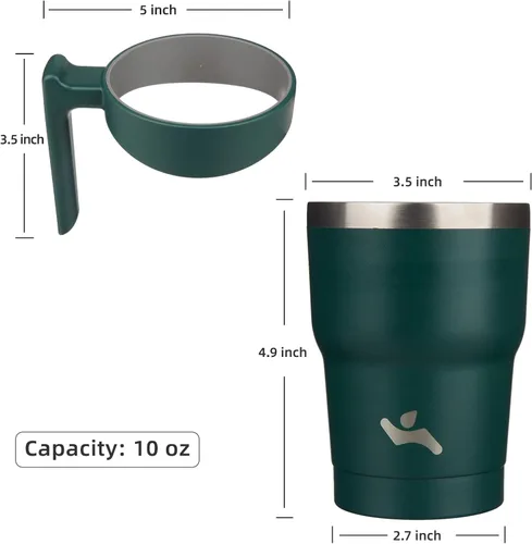 Miniatura 4 de Konokyo - Vaso de 10 onzas con asa y 2 popotes, 2 tapas, botella de agua aislada de acero inoxidable, taza de viaje reutilizable, color verde militar