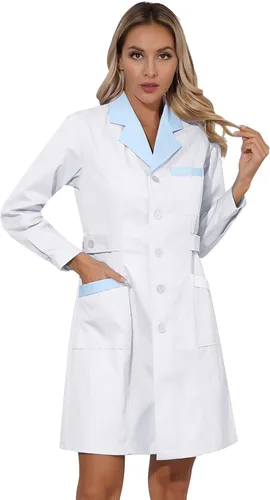 Miniatura 2 de Yeahdor Abrigo de laboratorio profesional para mujer, solapa, manga larga, médico, enfermera, uniforme de estudiante, ropa de trabajo