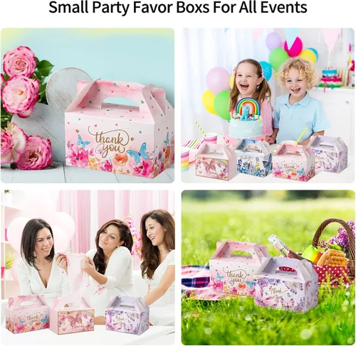 Miniatura 7 de Giiffu Cajas de regalo de agradecimiento – Paquete de 12 elegantes cajas de regalo florales a dos aguas con asas, perfectas para bodas, baby shower