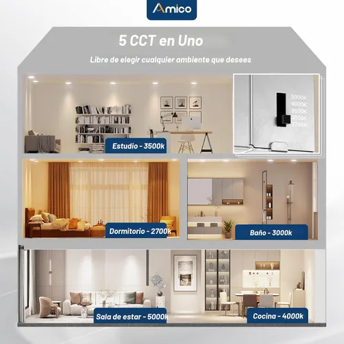 Miniatura 2 de Amico paquete de 12 luces de techo empotrables ultrafinas de 6 pulgadas, 5 CCT, con caja de conexiones, 2,700 K, 3,000 K, 3,500 K, 4,000 K, 5,000 K