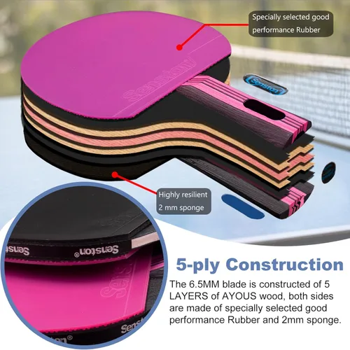 Miniatura 2 de Senston Paletas de ping pong para entretenimiento o competición - Juego de paletas de ping pong con velocidad avanzada, control Púrpura