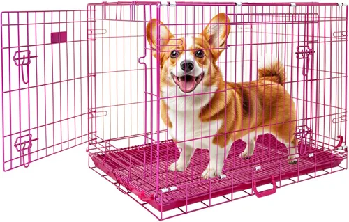 Miniatura 11 de HOMEY PET Jaula de Cobre Dorado para Perros de 91 cm, Jaula Portátil Plegable de Alambre de Metal para Perros, con Parrilla de Piso Extraíble