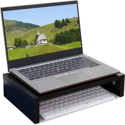 Miniatura 5 de TEAMIX Elevador de monitor de 14.2 pulgadas, elevador de monitor de madera con almacenamiento para escritorio, soporte de monitor pequeño