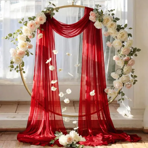 Miniatura 6 de MDS Paquete de 2 paneles de cortina para arco de boda (30 pulgadas de ancho x 20 pies de largo) tela de gasa transparente para boda, ceremonia, Rojo