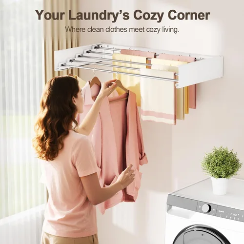 Miniatura 2 de Tendedero plegable para colgar en la pared para interiores, plegable, invisible, ahorro de espacio, toallero retráctil, con plantilla de pared