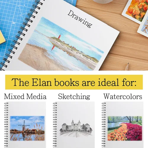 Miniatura 6 de Elan Libro de dibujo A4, 50 hojas de papel italiano de 90 lb/200 GSM, libro de bocetos sin ácidos, 11.7 x 8.3 pulgadas, bloc de papel de dibujo