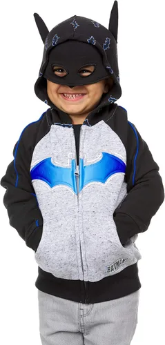 Miniatura 4 de BATMAN Sudadera con capucha con cremallera, máscara facial con superhéroe integrado, para niños