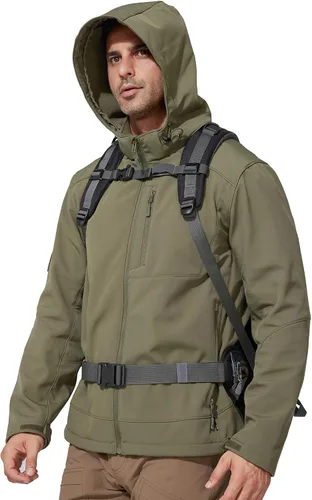 Miniatura 8 de FREE SOLDIER Chaqueta ligera con capucha impermeable para hombre, con forro polar, para invierno, con capucha, resistente al agua, para senderismo