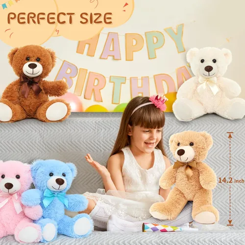 Miniatura 6 de Tezituor Paquete de 3 osos de peluche a granel de 14 pulgadas para niños, osos de peluche pequeños a granel para decoración de baby shower, Navidad