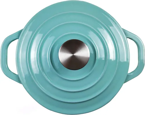 Miniatura 5 de HAWOK Horno holandés de hierro fundido esmaltado con tapa, 5 cuartos de galón, horno holandés redondo profundo con asas dobles, verde