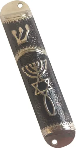 Miniatura 9 de Holy Land Market Sello Mesiánico - Funda para mezuzá de 4 pulgadas con pergamino incluido, mezuzá judía pequeña (negro - marco dorado)