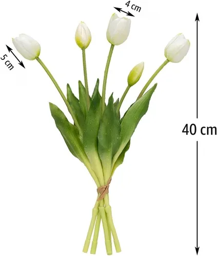 Miniatura 2 de DUYONE 15 flores de tulipanes artificiales, ramo de látex de tacto real, tulipanes falsos para oficina, boda, fiesta, hogar, cocina, jardín