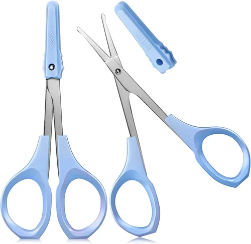 Miniatura 7 de Paquete de 2 tijeras de cejas curvadas de 4 pulgadas, tijeras pequeñas de acero inoxidable para recortar pestañas faciales y vello de nariz (rosa)