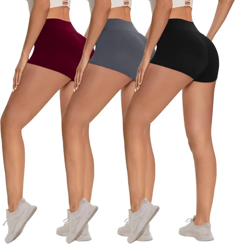 Paquete de 3 pantalones cortos de motociclista para mujer, 8, 5, 3 pulgadas, cintura alta, control de abdomen, entrenamiento, yoga, correr,