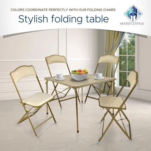 Miniatura 2 de Mesa plegable plegable de calidad resistente, ligera, para tarjetas, estilo Fritz, silla plegable para fiestas, asientos acolchados Oro