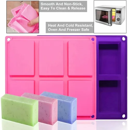 Miniatura 3 de Bangp Paquete de 4 moldes de silicona para jabón, molde de jabón rectangular, 6 cavidades de silicona para hacer jabón artesanal, chocolate, moldes