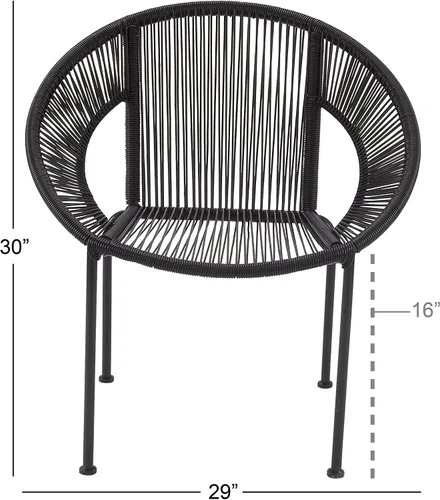Miniatura 3 de Deco 79 Silla de exterior ovalada de ratán de plástico contemporáneo, 29 "x 23" x 30", negro