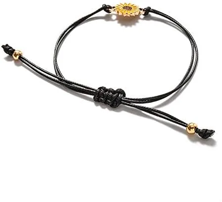 Miniatura 6 de Pulseras de girasol de moda para hombres y mujeres, hechas a mano, trenzadas con cuerda negra, dije de amistad, tarjeta de deseos, surf, joyería